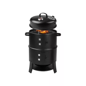 Grill Meister Kansas Basic 3 az 1-ben BBQ füstölő és faszenes grill fekete színben