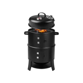 Grill Meister Kansas Basic 3 az 1-ben BBQ füstölő és faszenes grill fekete színben