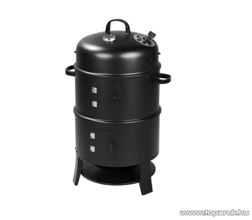 Grill Meister Kansas Basic BBQ Smoker Grill 3 az 1-ben multifunkciós faszenes kerti grillsütő / füstölőkemence, 52 x 40 x 80 cm (3 szintes)