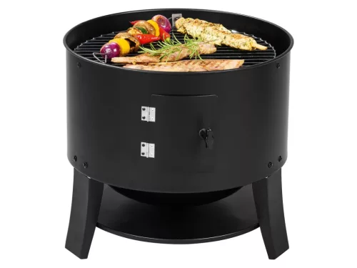 Kültéri BBQ smoker porszórt acél ajtóval és stabil háromlábú állvánnyal