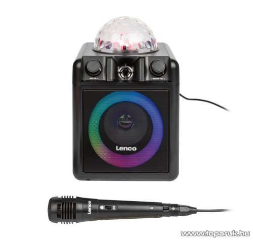 Lenco PA-051BK Akkus karaoke szett, Party LED-es hangszóró, beépített Disco gömbbel, távirányítóval és mikrofonnal, 8W