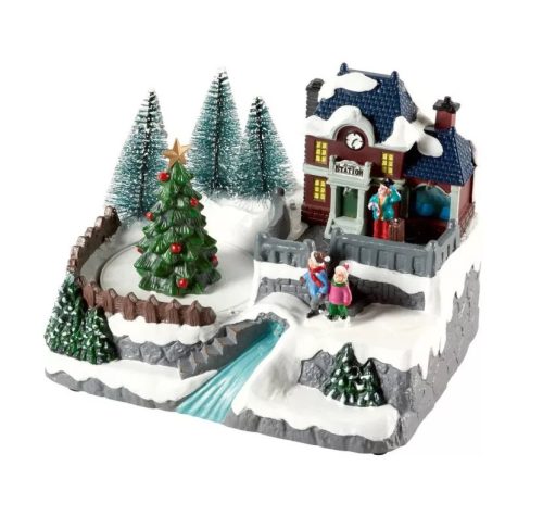 Livarno Home 482066-24-B BL Világító karácsonyi falu, zenélő jelenet forgó fenyőfával, 8 LED-del, 200 x 150 x 155 mm