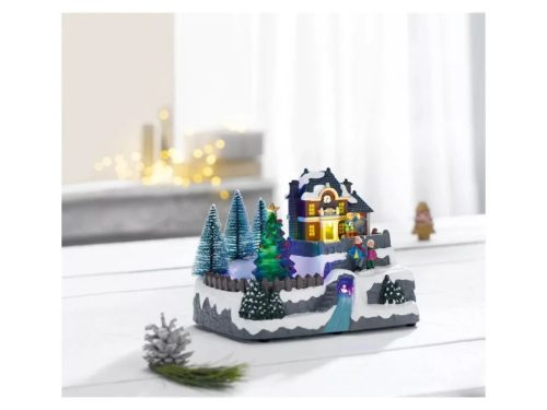 Livarno Home 482066-24-B BL Világító karácsonyi falu, zenélő jelenet forgó fenyőfával, 8 LED-del, 200 x 150 x 155 mm