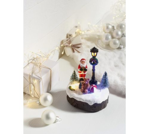 Livarno Home HG11724B Santa Claus karácsonyi falu világítással és zenével, 3 LED-del,  9,6 x 5,8 x 13,1 cm