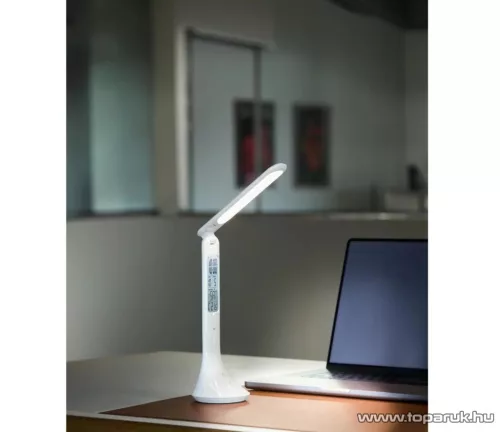 LIVARNO home 56752WH Elemes otthoni / irodai asztali LED lámpa LCD kijelzővel, órával, fehér