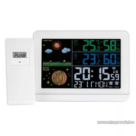   LIVARNO home 4-LD7095-1 WH COLOR vezeték nélküli időjárás állomás színes kijelzővel (DCF rádióvezérelt), 100 m kültéri érzékelővel, fehér