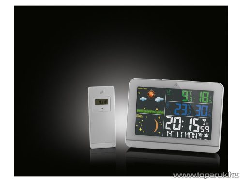 LIVARNO home 4-LD7095-1 WH COLOR vezeték nélküli időjárás állomás színes kijelzővel (DCF rádióvezérelt), 100 m kültéri érzékelővel, fehér