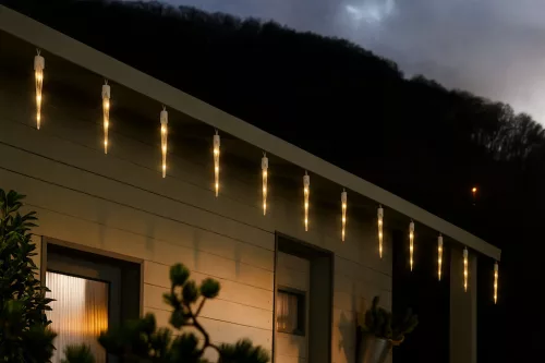 LIVARNO Home EZ-16515/WW Kültéri 15 db olvadó, csepegő jégcsap füzér 6 órás időzítővel, 148 db meleg fehér LED-es futófénnyel, 12,6 m
