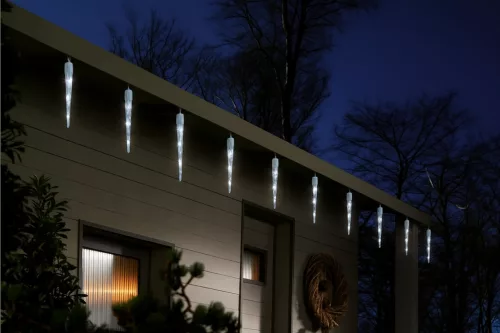 LIVARNO Home EZ-16516/WH Kültéri 15 db olvadó, csepegő jégcsap füzér 6 órás időzítővel, 148 db hideg fehér LED-es futófénnyel, 12,6 m