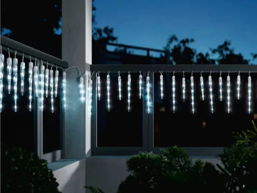 LIVARNO Home EZ-16516/WH Kültéri 15 db olvadó, csepegő jégcsap füzér 6 órás időzítővel, 148 db hideg fehér LED-es futófénnyel, 12,6 m