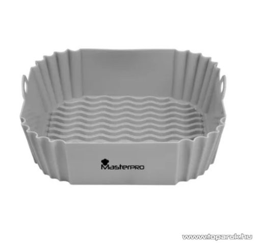 MasterPRO Újra felhasználható szilikon sütőforma Air Fryer forrólevegős sütőkbe, szögletes, szürke, 21 x 21 x 5 cm, 1 db
