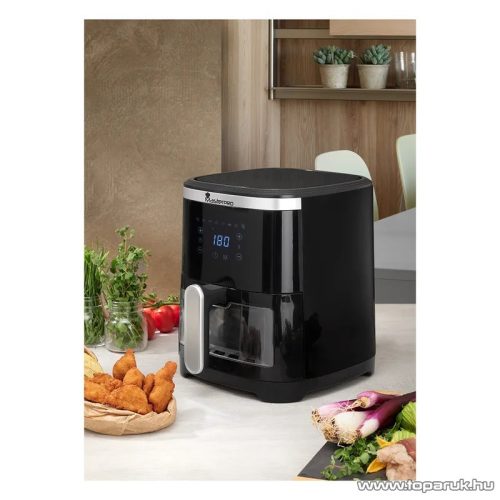 Masterpro Rocket 420 BGMP-9315 Digitális érintőgombos forrólevegős olaj nélküli légkeveréses Air Fryer fritőz sütő betekintő ablakkal, 4,2 literes, 1300 W