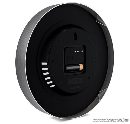 Mebus 19465 DCF Rádióvezérelt analóg, mechanikus falióra, páratartalom mérővel és hőmérővel, fekete, inox