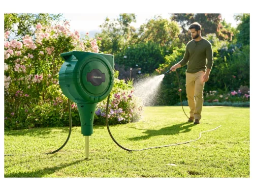 ParkSide HRG 25 A1 Földbe süllyeszthető, leszúrható automata földi tömlődob, 25 méter, 1/2" locsolótömlővel és szórófejjel