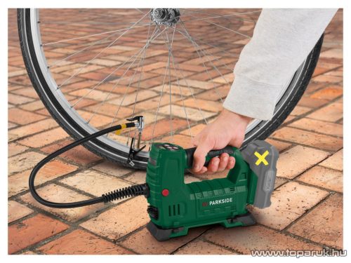 Parkside PAKT 20-Li A1 SOLO akkus kompresszor kerékpárgumik, légmatracok, felfújható játékok és sporteszközök felfújásához