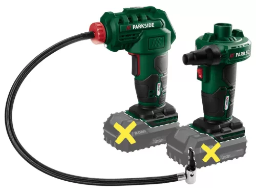Parkside 20V akkumulátoros légszivattyú és kompresszor gép 10 részes adapter készlettel