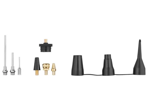 Sűrített levegős szórópisztoly kétféle hosszabbító fúvókával portalanításhoz