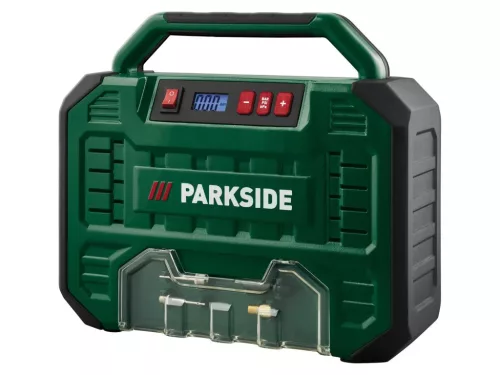 ParkSide PMK 150 A1 hordozható digitális táskakompresszor 12V és 230V csatlakozóval