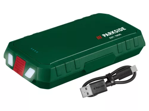 ParkSide PPB 20000 B1 Fan Edition PowerBank, hordozható mobiltöltő akkumulátor + világítás funkció, 15W, 20000 mAh Li-ion, zöld