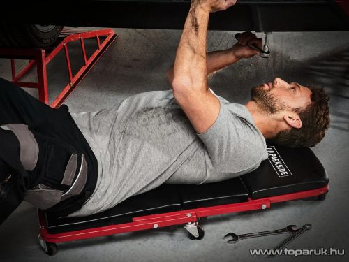 ParkSide PRW 2 A1 2 az 1-ben gurulós összecsukható aláfekvő szerelőágy és műhelyszék, piros, max 150 kg