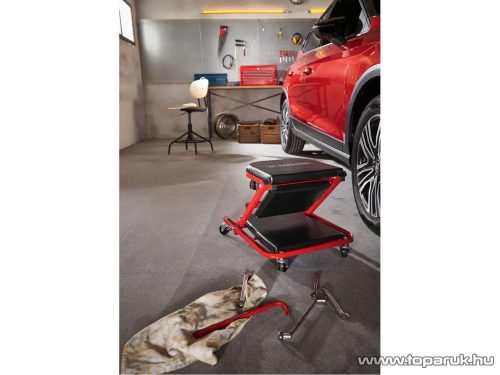 ParkSide PRW 2 A1 2 az 1-ben gurulós összecsukható aláfekvő szerelőágy és műhelyszék, piros, max 150 kg