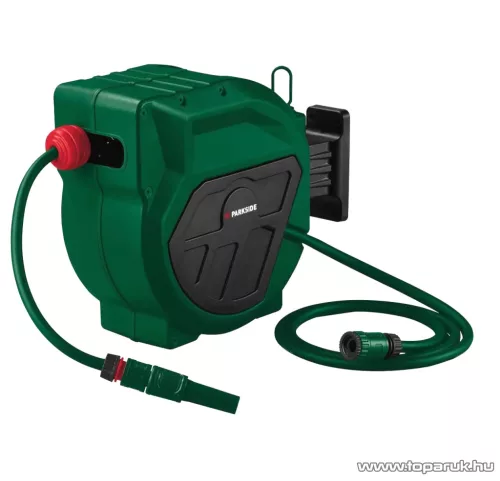 (SELEJT / K529175) ParkSide PSA 20 A1 Fali automata tömlődob, 20 méter, 1/2" locsolótömlővel és szórófejjel