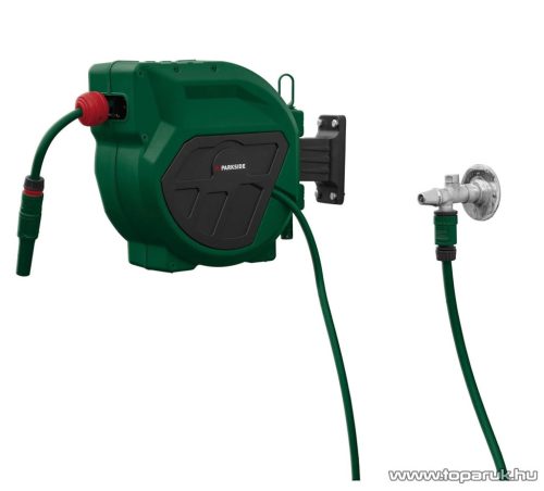 (SELEJT / 979412 / 339418) ParkSide PSA 20 A1 Fali automata tömlődob, 20 méter, 1/2" locsolótömlővel és szórófejjel