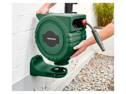 ParkSide PSA 25 D1 Fali automata tömlődob, 25 méter, 1/2" locsolótömlővel és szórófejjel