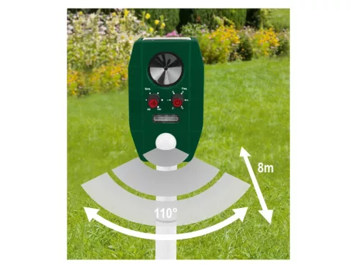 (BONTOTT / K510905) ParkSide PTUS 1 B2 Solar napelemes, ultrahangos mozgásérzékelős állatriasztó karó, kutya és macska riasztó, cserélhető akkuval