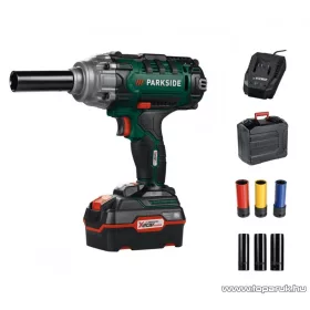   ParkSide PASSK 20-Li C4 CR-MO SET Akkus autó ütve csavarozó kerékkulcs akkuval és töltővel, CR-V és CR-MO dugókulcsokkal, kofferben (max 400 Nm)