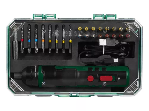 Parkside PASS 4 A1 Akkus csavarozó készlet bitkészlettel együtt, 4 V / 1,5 Ah