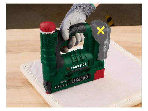 ParkSide PAT 20-Li A1 SOLO Akkumulátoros elektromos tűzőgép és szögbelövő 1000 kapocs és szög kiegészítővel (akku és töltő nélkül)