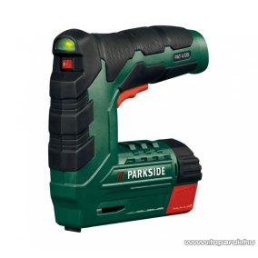   (SELEJT / 811393) ParkSide PAT 4 D6 Li-ion akkumulátoros tűzőgép és szögbelövő, tartozék kapcsokkal, 4V / 2000 mAh