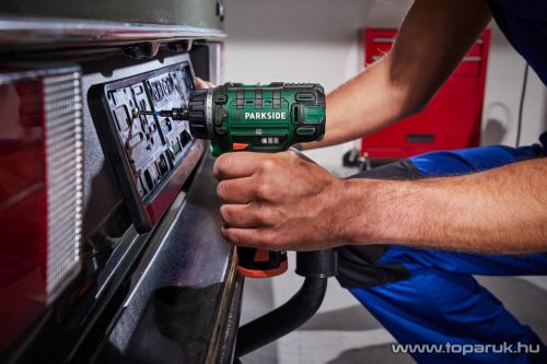 ParkSide PBSA 12 E4 PLUS Akkus, li-ion akkumulátoros, levehető tokmányos fúró, csavarozó, 12V, 2Ah, 28 Nm