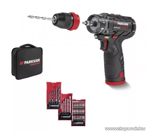 ParkSide Performance PBSPA 12 C3 SOLO Akkus levehető tokmányos fúró csavarozó behajtó készlet töltő nélkül + táskában, 1 db 12V, 2Ah akkuval, 39 részes, 35 Nm