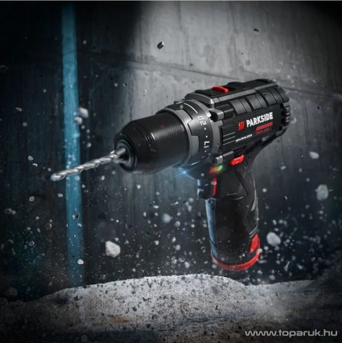 ParkSide Performance PBSPA 12 B2 Akkus fúró csavarozó behajtó készlet töltővel, táskával, 2Ah akkuval, bitfej és fúrószár készlettel, 35 Nm