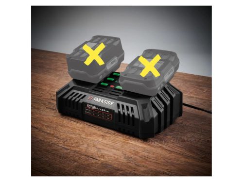 ParkSide PDSLG 20 Kettős gyorstöltő készülék, dupla akkutöltő, gyorstöltő a ParkSide PAP 20 típusú akku töltéséhez (X20V Team)