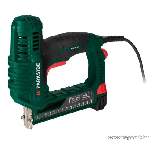 (SELEJT / 585721) ParkSide PET 25 D4 Elektromos tűzőgép és szögbelövő gép szabályozható ütőerővel + tartozék kapocs és szög, 25W