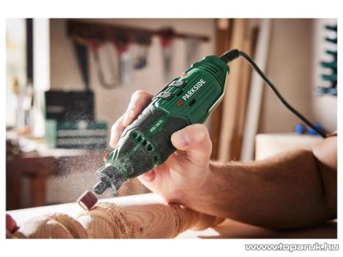 ParkSide PFBS 160 D3 Elektromos finomfúrócsiszoló (panelfúró) multicsiszoló készlet állvánnyal, tároló kofferben, 46 darabos, 160 W