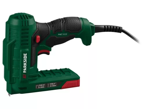 ParkSide PHET 15 C2 Elektromos tűzőgép és szögbelövő + 400 db TYPE 53 kapocs és 100 db TYPE 47 szeg, 70W