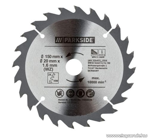 ParkSide PHSB 2 A1 Kézi körfűrészlap finom vágásokhoz kemény és puhafához, 24 fog, 150 mm átmérő