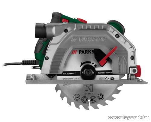 (hibás 640953) ParkSide PHKS 1350 E4 Vezetékes, elektromos kézi körfűrész + 2 db 190 mm fűrészlappal (24 és 48 fog), 1350 W
