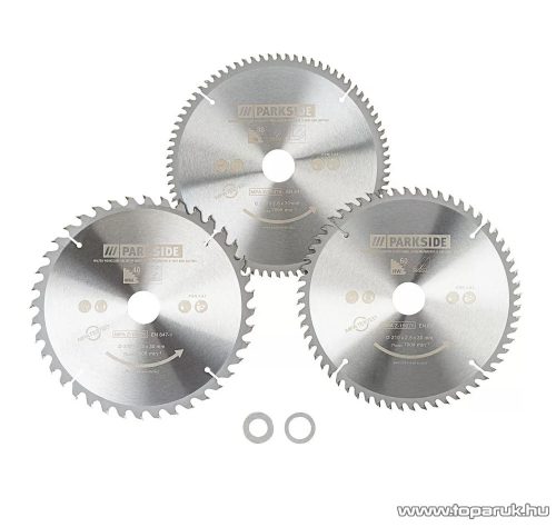 ParkSide PSH 3 A1 Körfűrészlap készlet PKS 1500 / PZKS 2000 bütüző és gérvágó fűrészhez,  3 darabos (210 mm / 40 / 60 / 80 fogas)