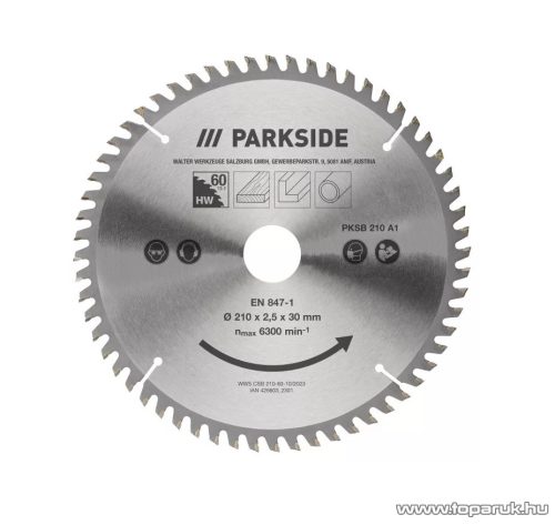 ParkSide PSH 3 A1 Körfűrészlap készlet PKS 1500 / PZKS 2000 bütüző és gérvágó fűrészhez,  3 darabos (210 mm / 40 / 60 / 80 fogas)