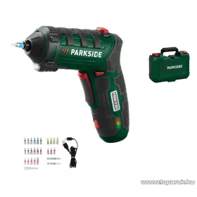   ParkSide PSSA 4 B2 SET Beépített akkus kompakt csavarhúzó, mini behajtó integrált LED munkalámpával + 26 bit + tároló koffer, 4 V / 10  Nm