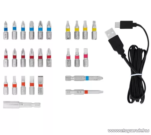 ParkSide PSSA 4 B2 SET Beépített akkus kompakt csavarhúzó, mini behajtó integrált LED munkalámpával + 26 bit + tároló koffer, 4 V / 10  Nm