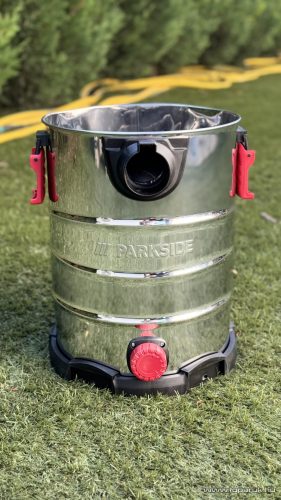 (bontott / ESZTÉTIKAI SÉRÜLT / 550722) ParkSide PWD 25 C4 INOX nemesacél száraz-nedves porzsák nélküli porszívó, 25 literes, 1400W