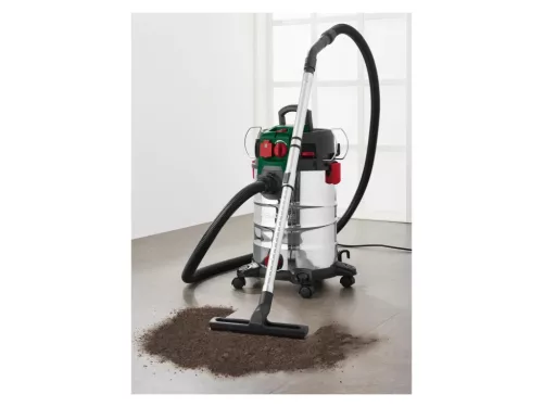 (SELEJT / K505669) ParkSide PWD 30 C1 INOX rozsdamentes száraz - nedves porszívó (porzsák nélküli porszívó) 2200W-os hálózati aljzattal szerszámgépekhez, 30 literes, 1500 W