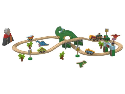 PlayTive DINOSAUR Wooden Train Set dinoszaurusz fa vonat / vasút szett (favonat készlet), 46 részes