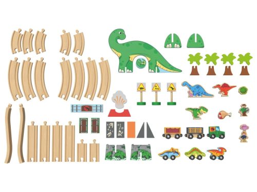 PlayTive DINOSAUR Wooden Train Set dinoszaurusz fa vonat / vasút szett (favonat készlet), 46 részes